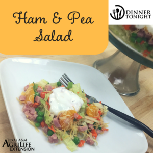 Ham & Pea Salad recipe plated on a white plate