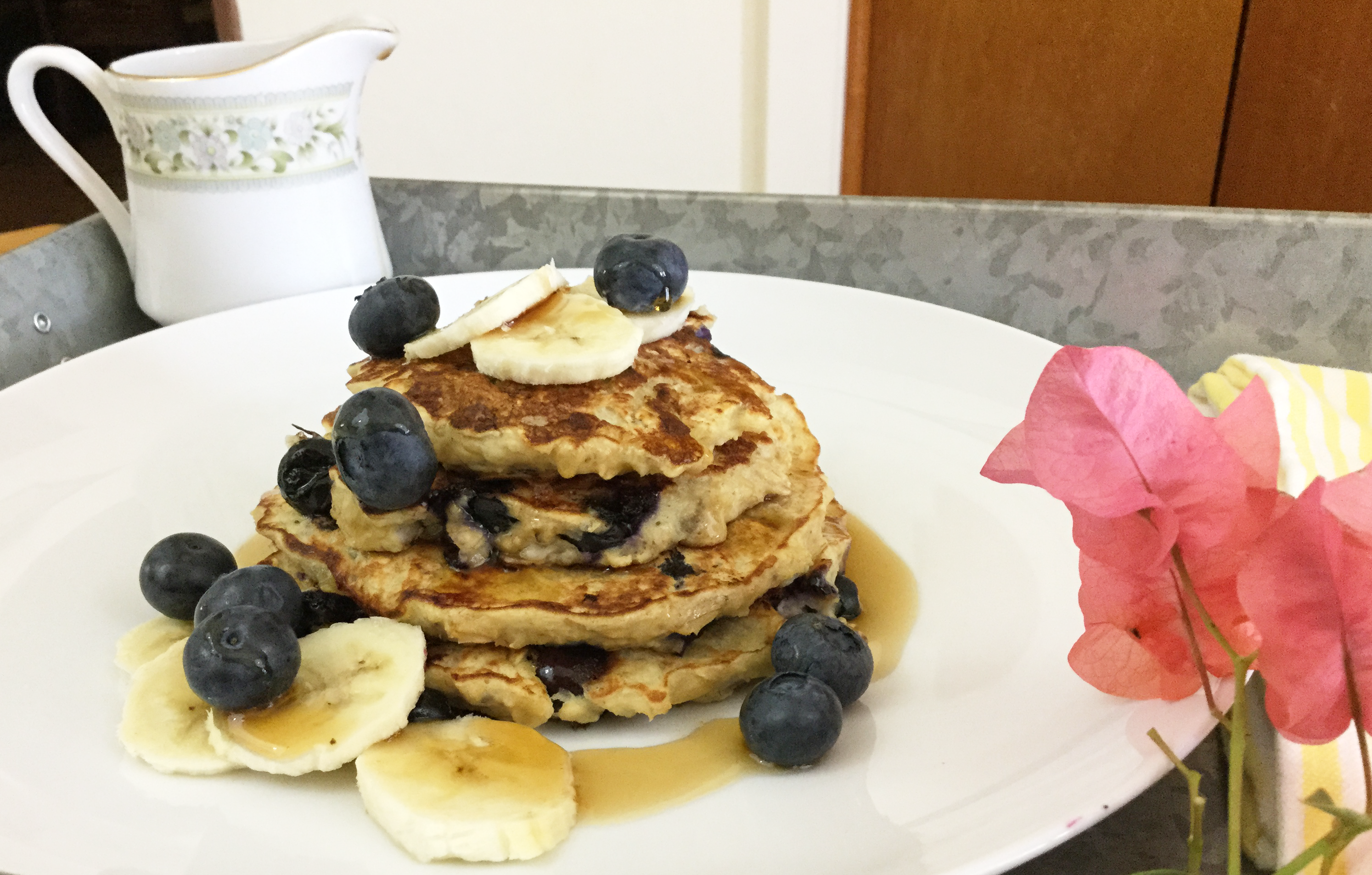 Greek Yogurt Banana and Blueberry Pancakes