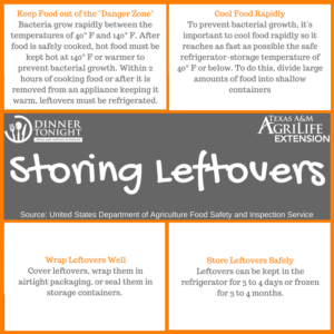 Storing Leftovers Safely, tips from USDA brought to you by Dinner Tonight
