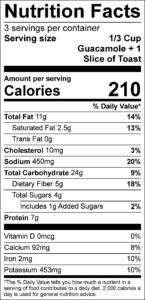 nutrition label for pea and avocado toast