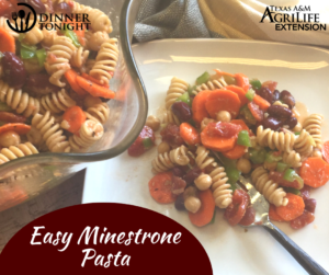 Minestrone Pasta plated on a white plate.