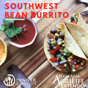 Southwest Bean Burrito recipe hot and ready to eat! served with a side of salsa.