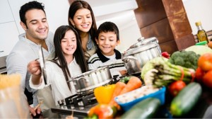family cooking meal