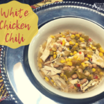 White Chicken Chili recipe plated in a white bowl, served in a silver charger.