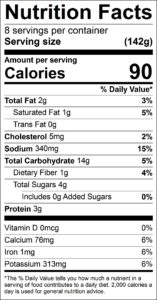 Ravioli and Tomatoes Nutrition Facts Serving size (142g) servings per container 8 Amount per serving Calories 90 % Daily Value Total Fat 2 g 3 % Saturated Fat 1 g 5 % Trans Fat 0 g Cholesterol 5 mg 2 % Sodium 340 mg 15 % Total Carbohydrate 14 g 5 % Dietary Fiber 1 g 4 % Total Sugars 4 g Added Sugars 0 g 0 % Protein 3 g Vitamin D 0 mcg 0 % Calcium 76 mg 6 % Iron 1 mg 6 % Potassium 313 mg 6 %