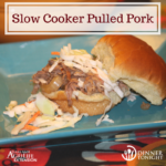 Dinner Tonight's slow cooker pulled pork topped with cole slaw and resting on a bun.
